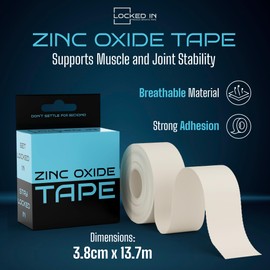 Locked in Zinc Oxide Tape 3.8cm x 13.7m - High-Performance Athletic & Medical Tape for Joint Support, Blister Protection & Aftercare - Strong Hold, Skin-Friendly, Sweat-Resistant & Easy Tear