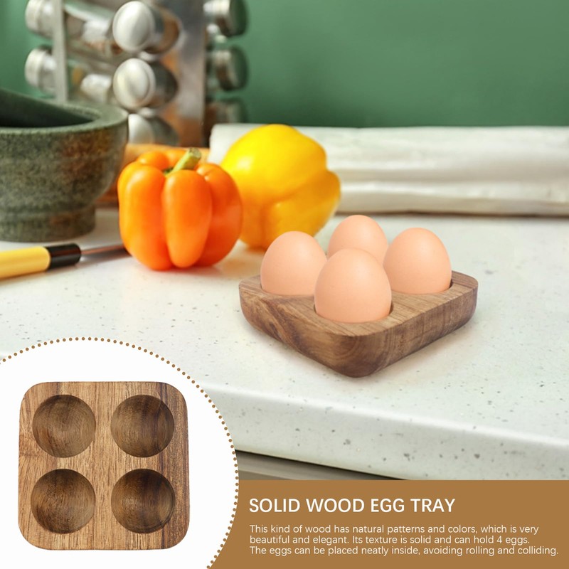 4 Slots Wooden Egg Tray, Egg Holder for Kitchen Refrigerator