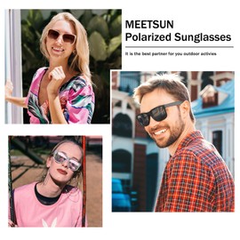 MEETSUN Polarized Sunglasses for Men Women UV Protection Classic Driving Sun Glasses (3Pack Black Gray+Clear Frame Pink Mirror+Light Brown Frame)