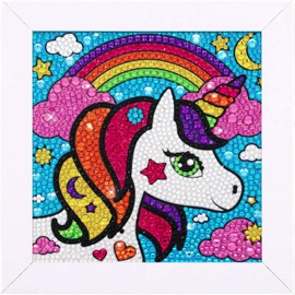 Craftoy 5D Diamond Painting Kits for Kids 7.1‘’ X 7.1‘’ Wooden Frame Diamond Arts and Crafts for Kids Mosaic Gem Stickers by Number Kits DIY Painting Arts Crafts Supply Set Embroidery Gift(H-Unicorn)