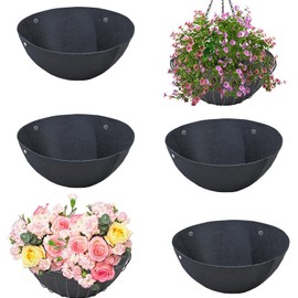 Black Hanging Basket Liners, Round Fabric Planter Basket Liner, Hanging Basket Coconut Replacement for Wall Mounted Planters Window Flower Baskets(4Pcs) (14 Inches)