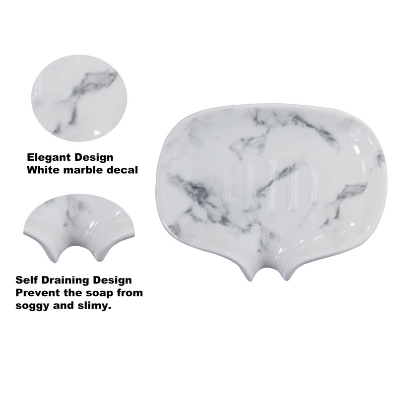Soap Dish with Drain Ceramic Marble Soap Holder Soap Saver