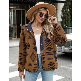 Zeagoo Women Fleece Jacket Long Sleeve Casual Western Aztec Snap Button Down Fuzzy Jacket Outerwear 2025
