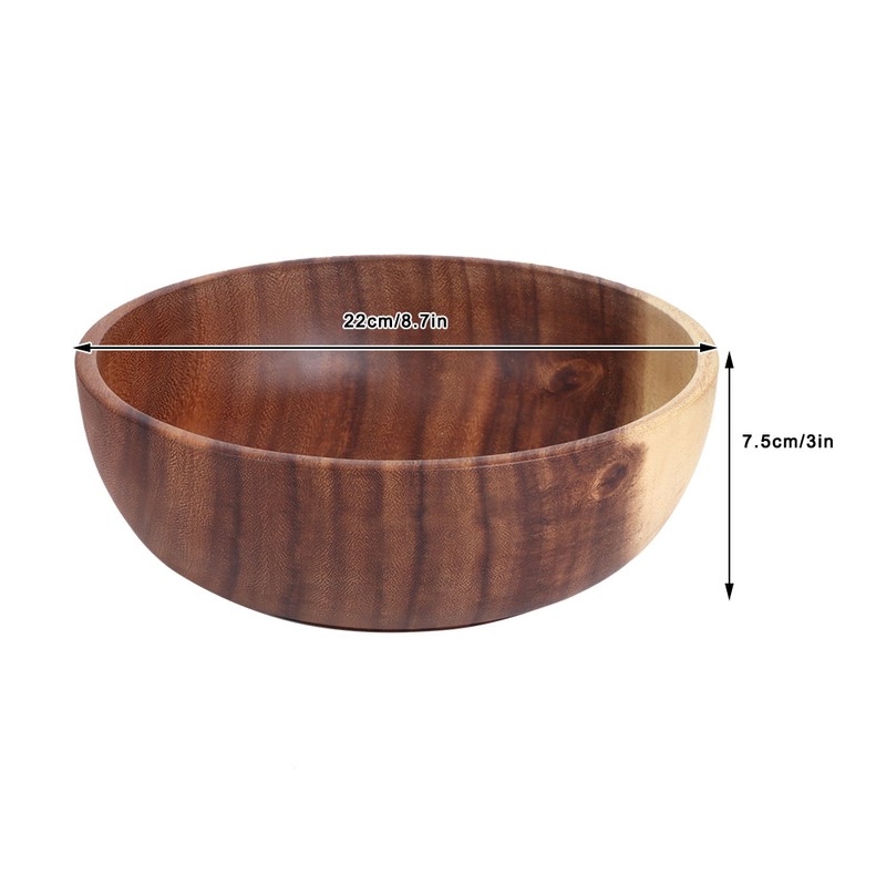 22x7.5cm Eco Friendly Wooden Salad Bowl Container Food Fruit Serving