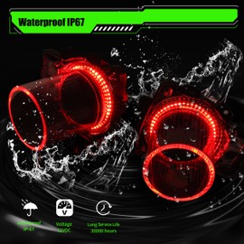 KAKABAS Plug and Play LED Headlamps Air Inserts Assembly Waterproof, Dustproof Compatible with 2015-2020 Dodge Challenger Headlights Bulbs, Super Bright Red or White Lights(Red Lights, 2PCS)