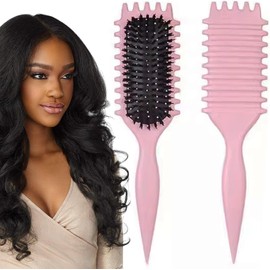 Cepillo Para Cabello Rizado, Definidor De Rizos Con Jabalí Y Nylon(Rosa)