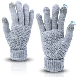 Drokenle Women Winter Gloves, Warm Soft Touchscreen Gloves Thermal Knit Fleece Lined Glove Elastic Cuff Womens Gloves for Cold Weather (Grey)