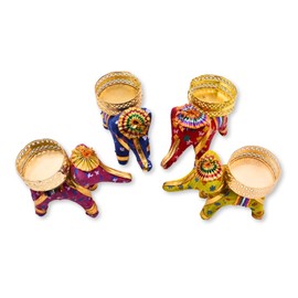 Set of 4 Assorted Handcrafted Elephant Diya Tealight Candle Holder Decorative Lantern Diwali Gift Indian Festival Housewarming Gifts Items