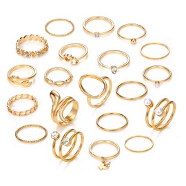 XSDSLS 20-31Pcs Vintage Knuckle Rings for Women boho Stackable Joint Finger Rings Open Thumb Ring Set Butterfly Heart Midi Silver/Gold Rings for Women Girls (Gold Set 4-20 pcs)