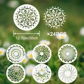 24 Pcs Mandala Stencils Reusable Stencils for Painting on Wood Mandala Dot Stencil DIY Craft Template for Painting on Rock Furniture Canvas Wall Home Decor Supplies, 5 Inch