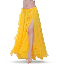ROYAL SMEELA Chiffon Belly Dance Skirt Slit Bellydance Skirts Tribal Belly Dancer Costumes for Women Carnival Outfit Yellow