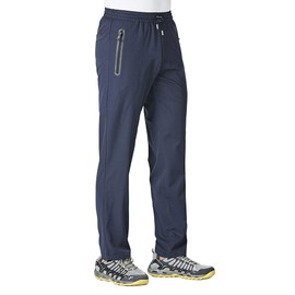 YSENTO Men's Joggers Pants Quick Dry Stretch Athletic Track Pants Zipper Pockets Dark Blue Size L