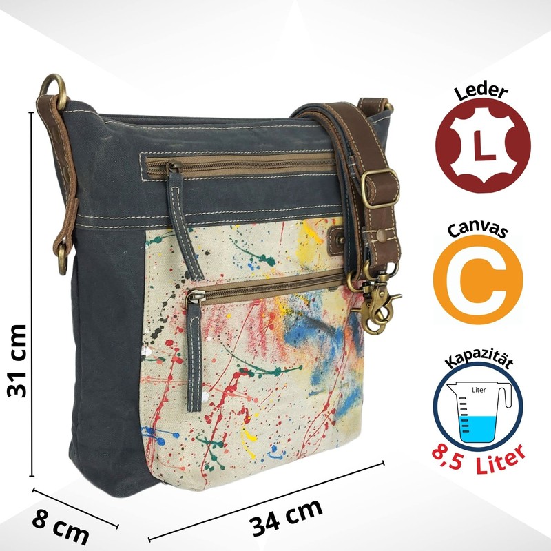 Sunsa Women's Canvas & Leather Shoulder Bag with Multiple Compartments,