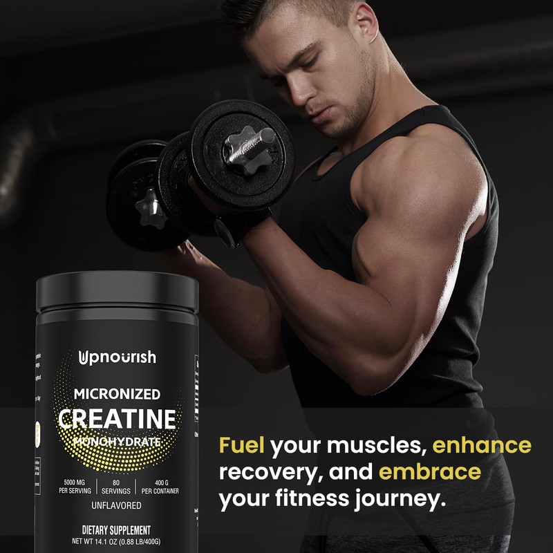 UpNourish Micronized Creatine Monohydrate Powder 400 G - Unflavored Vegan
