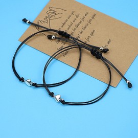 Malihome 2 x Pairs of Bracelets Cord Rope Promise Matching Bracelet Jewellery Gift for Lovers Valentine's Day Anniversary, Stainless Steel