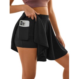 SOFIA'S CHOICE Women Athletic Skirt Pleated Flowy Skorts Skirts with Inner Shorts Tennis Golf Black XX-Large