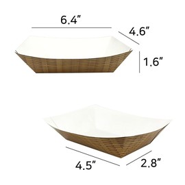 FEXTA Basket Pattern Paper Serving Trays - (100 Pack) 2 Lb Brown Disposable Food Boats Eco Friendly For Concession Food & Condiments Carnivals Hot Dog Nacho