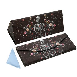 FlyingMage Foldable Glasses Holder Hard Shell Eyeglasses Case Fashion PU Leather Sunglasses Protective Cover (Black Skull)