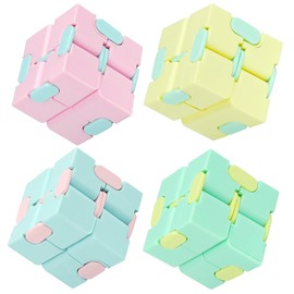 Infinity Cube Fidget Toy Stress Relieving Fidgeting Game for Kids and Adults,Cute Mini Unique Gadget for Anxiety Relief and Kill Time (4 Pack Macarons)