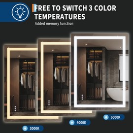 48”x36” Bathroom Mirror, LED Mirror for Bathroom, Vanity Mirror with Dimmable Lights, Anti-Fog and 3 Color Temperature, Back Lit + Front Lit.