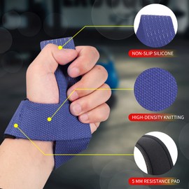 SKDK Cotton Hard Pull Wrist Lifting Straps Grips Band-Deadlift Straps with Neoprene Cushioned Wrist Padded and Anti-Skid Silicone - for Weightlifting, Bodybuilding, Xfit, Strength Training (Blue)