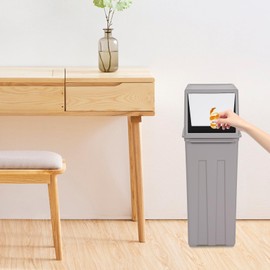 CNCEST 8 Gallon Trash Can, Slim Trash Can with Lid, Tall & Narrow Trash Bin Floorstanding for Kitchen Trash Can, Office Trash Can, Bathroom Trash Can, Grey