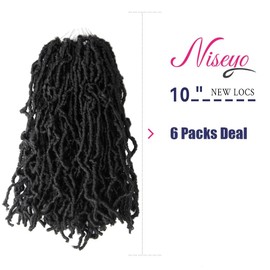Niseyo Faux Locs Crochet Hair 10 Inch Soft locs, 6 Packs Short Crochet Locs Pre Looped Crotchet Straight Synthetic Hair Extensions (1B, Natural Black)