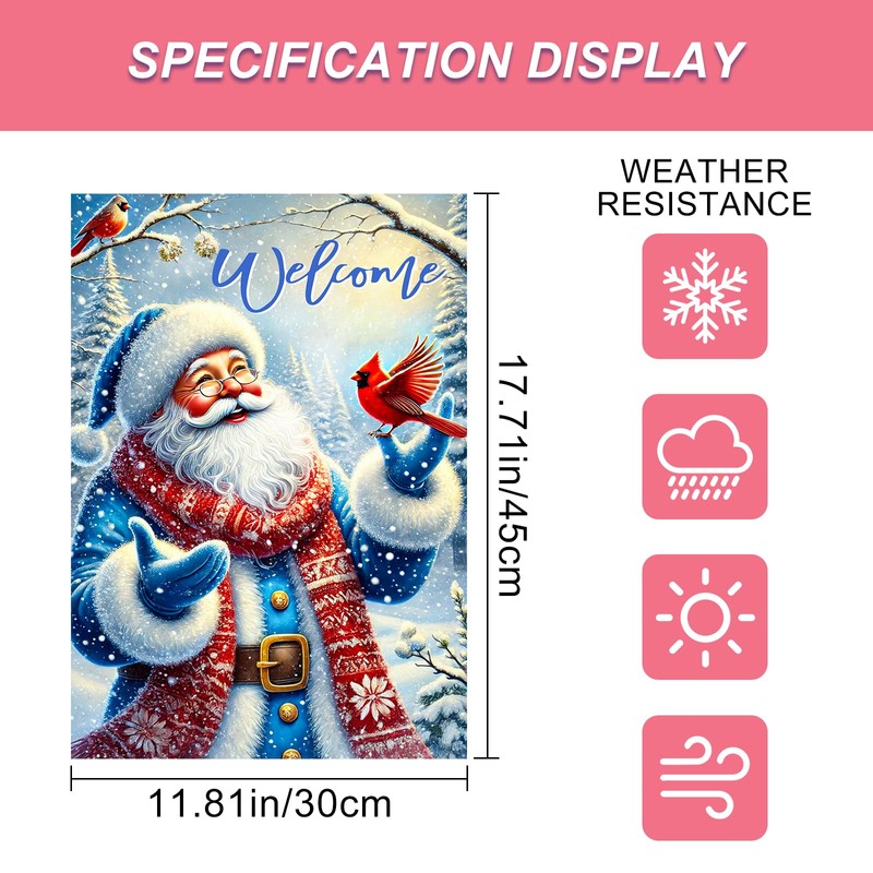 BlissYard Christmas Garden Flag 12x18 Inch Blue Santa Red Yard