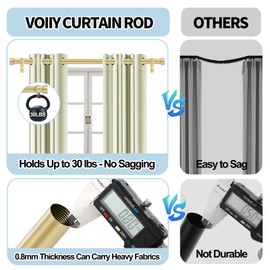 VOIIY Gold Curtain Rods for Windows 66 to 120 Inch(5.5-10 Feet),1" Diameter Drapery Rods with Modern Style End Cap Finials,Size:36-120 Inch