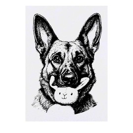 'German Shepherd with Bunny Toy Portrait' Temporary Tattoo - Water Resistant, Skin-Safe, Non-Toxic Transfer (TO00083853)
