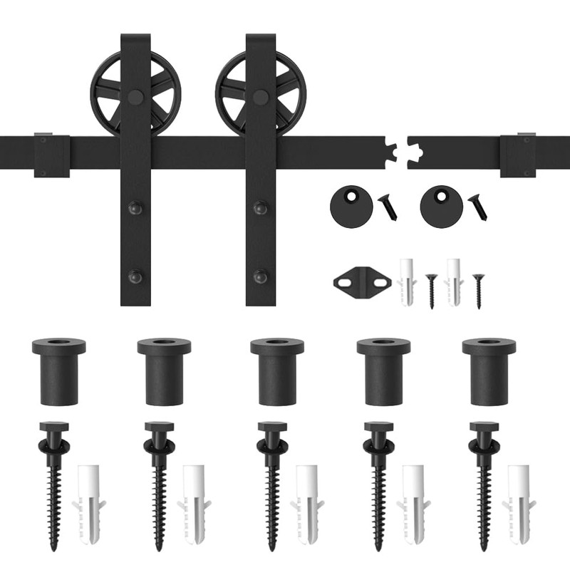 WINSOON 5-16FT Single Wood Sliding Barn Door Hardware Basic Black