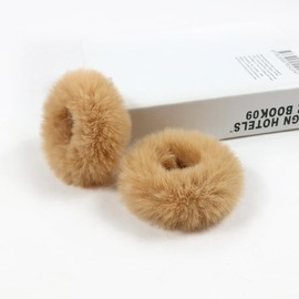 Pack of 10 Plush Faux Fur Hair Bobbles Furry Elastic Baby Scrunchies Fluffy Hair Band Pompom Headbands Hair Bobbles Ponytail Holder Accessories Hair Accessories for Women Girls Camel