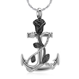 constantlife Anchor Pendant Urn Necklace for Ashes for Women Men Rose Urn Cremation Jewelry for Human/Pet Ashes Stainless Steel Keepsake Funeral Memorial Gift (Black)