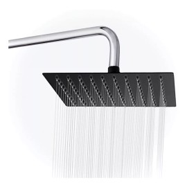 Meer Regadera Cuadrada Tipo Lluvia Acero Inox 20cm Negra Mate