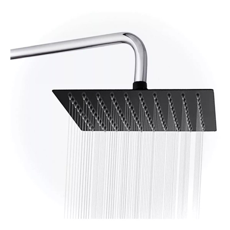 Meer Regadera Cuadrada Tipo Lluvia Acero Inox 20cm Negra Mate
