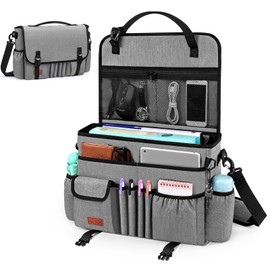 Eurhomewit Car Seat Organiser Front Seat, 2-in-1 Car Organiser Briefcase Men with Separate Pocket for 15-17 Inch Laptop Bag, Back Seat Organiser Children, Grey