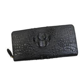 [High-Quality Kimono Store] Crocodile Long Wallet, Cayman Wallet, Shining Processing, Head, Single Piece Leather, Center Closure, Premium Product, Black