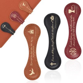 Zaamwoyy Magnetic Leather Bookmark,3 Pcs Vintage Bible Leather Bookmarks, Inspirational Christian Bookmarks,Religious Bible Verse Bookmarks, Clips Gifts for Women Men Reading Lovers