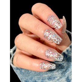TOUGH GIRLS | 20 Exquisite Gel Nail Polish Strips w/Application Accessories - No UV/LED Lamp Required (Clear & Sparkle)