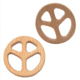 2pcs Beech Wooden Natural Handmade Wooden Teether Peace Sign Shape DIY Wood Eco-Friendly Safe Teether Toys (Peace Sign 2pcs)