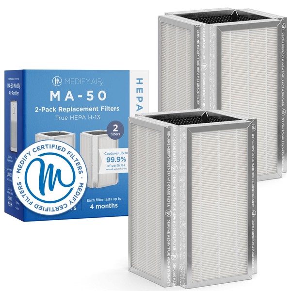 Medify MA-50 Genuine Replacement Filter | for Allergens, Smoke, Wildfires, Dust, Odors, Pollen, Pet Dander | 3 in 1 with Pre-filter, True HEPA H13, and Activated Carbon for 99.9% Removal | 2-Pack