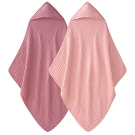 Unnivoll Hooded Baby Towels for Newborn - 2 Pack, 100% Muslin Cotton, Baby Bath Towels with Hood, Soft and Absorbent for Girls Infant, Toddler and Kids, Large 32x32 Inches, Newborn Essential
