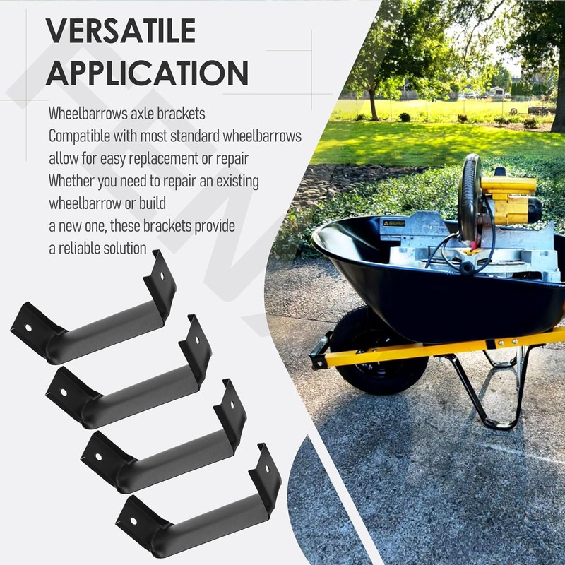 4 Pcs Black Steel Wheelbarrow Heavy Duty Axle Bracket, Wheelbarrow