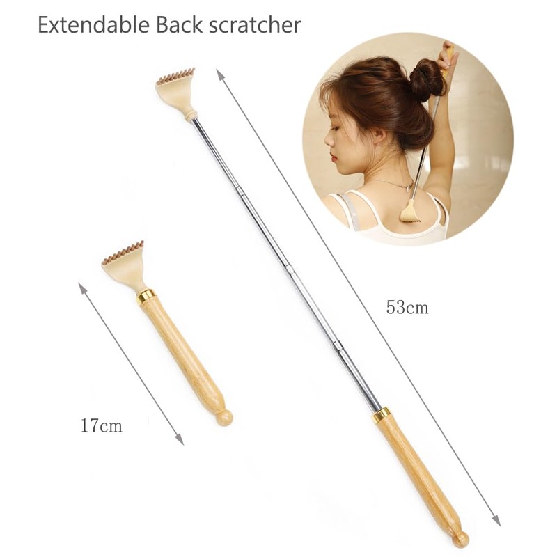 Bamboo Advanced Back Scratcher, Portable Extendable Stainless Steel Telescoping Back
