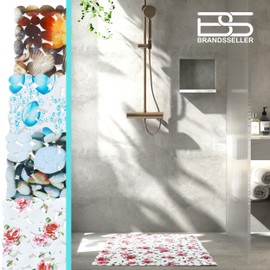 Brandseller Bath Mat Shower Mat with 4 Print Designs Pink, Shells and Water Droplets, 53 x 53 cm and 70 x 36 cm