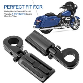 32mm For Harley Highway Pegs, Hutexico Motorcycle Highway Foot Pegs 1.25” Engine Guard Foot Rest With P-Clamps Mounts Kits For Touring Road King Street Softail Dyna Sportster Kawasaki Suzuki(Black 5)