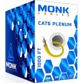MONK CABLES | CAT6 Plenum Cable 1000ft | UTP, 23AWG, 550MHz | DSX-8000 Certified | Most Certified Cable of The Whole Market (Yellow)