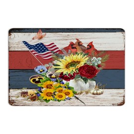 4th of July Patriotic Sunflower Cardinals Decorative Metal Signs Hanging Backyard Signs America Memorial Day Spring Summer Room Decor for Men Garage Signs for Dining Room Front Door Pubs Club 8x12