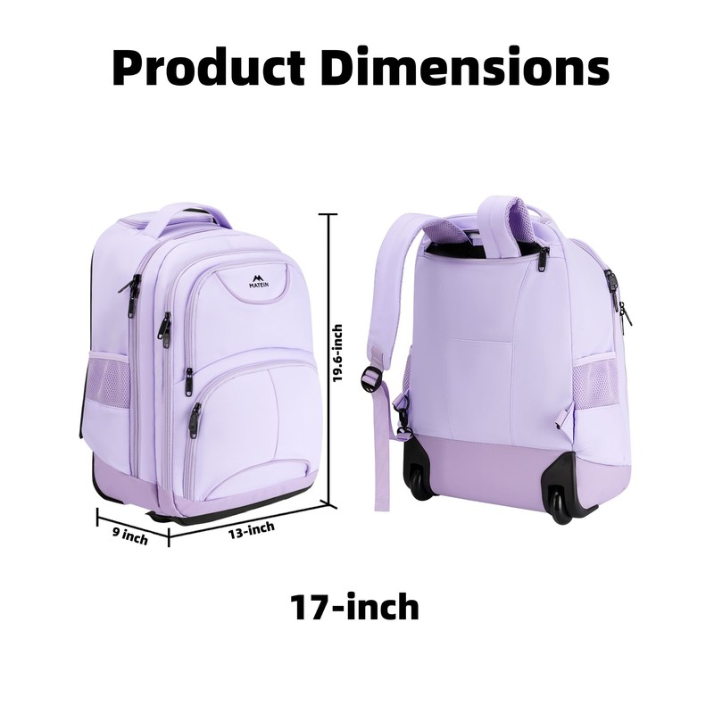 MATEIN Rolling Backpack for Women, 17 Inch Travel Laptop Backpacks