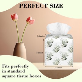 Watercolor Floral Flower Tissue Box Cover,Green Eucalyptus Leaves Waterproof Leather Square Tissue Box Cover Case Facial Paper Organizer Dispenser Box Holder for Home Office Bathroom Vanity Countertop